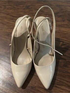 Nine West Cream Patent Pointed-Toe Slingback Pumps